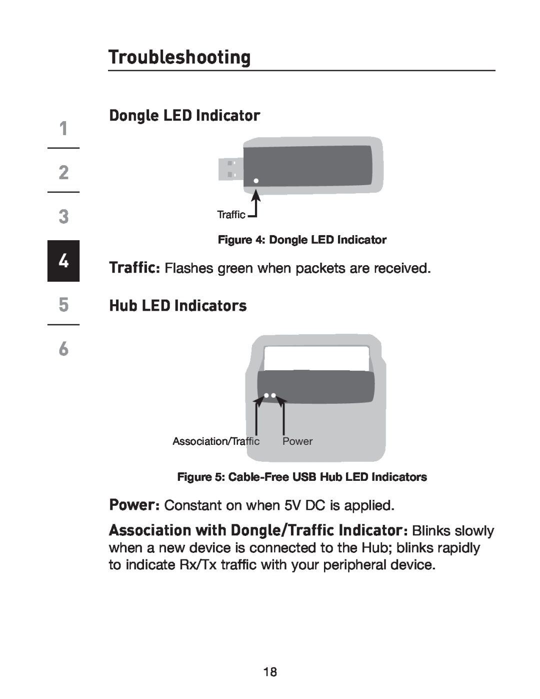 Belkin F5U301 user manual Troubleshooting, Dongle LED Indicator, Hub LED Indicators 