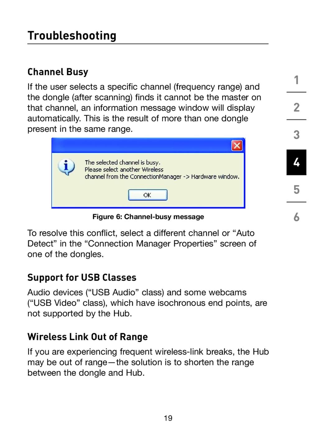 Belkin F5U301 user manual Channel Busy, Support for USB Classes, Wireless Link Out of Range 