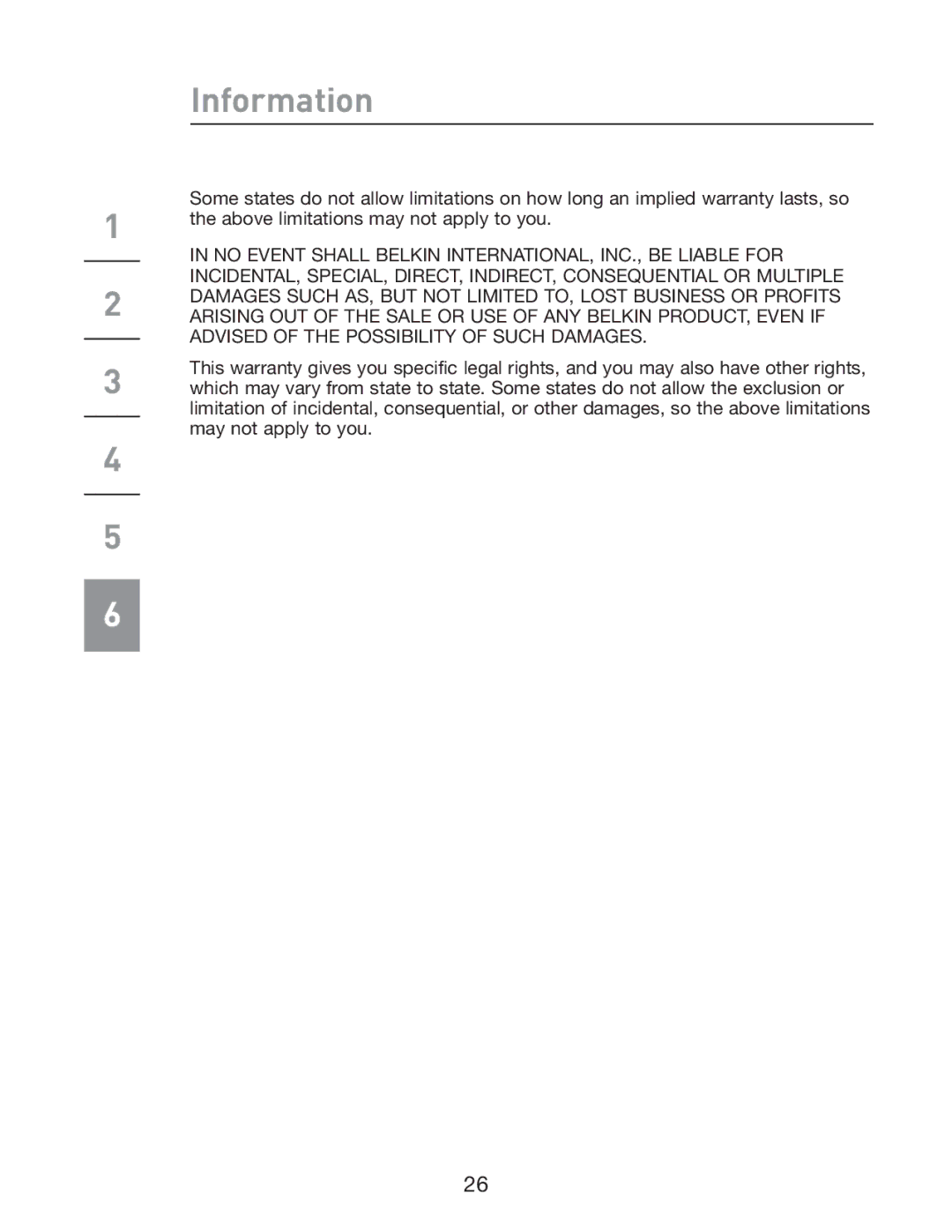 Belkin F5U301 user manual Information 