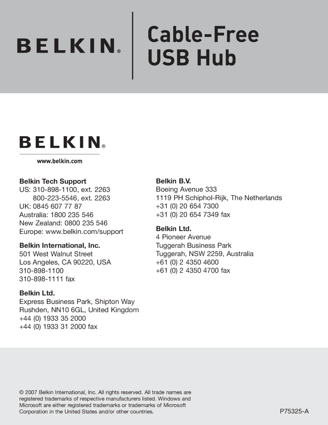 Belkin F5U301 user manual Cable-Free USB Hub 