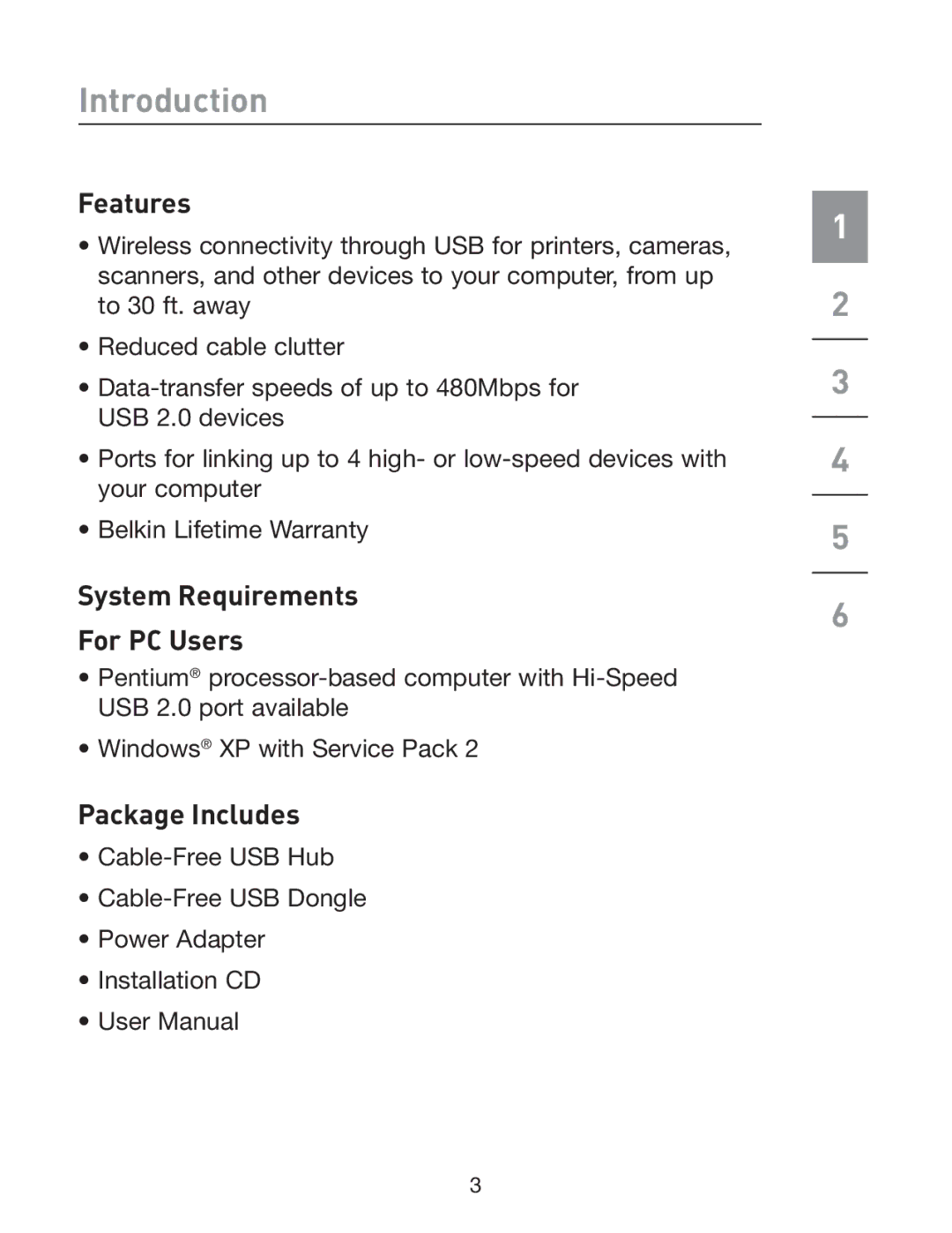 Belkin F5U301 user manual Features, System Requirements For PC Users, Package Includes 