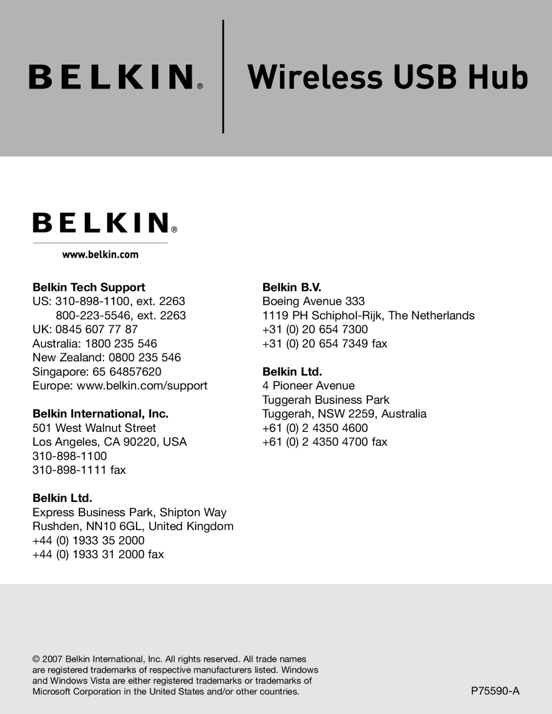 Belkin F5U303 manual Wireless USB Hub 