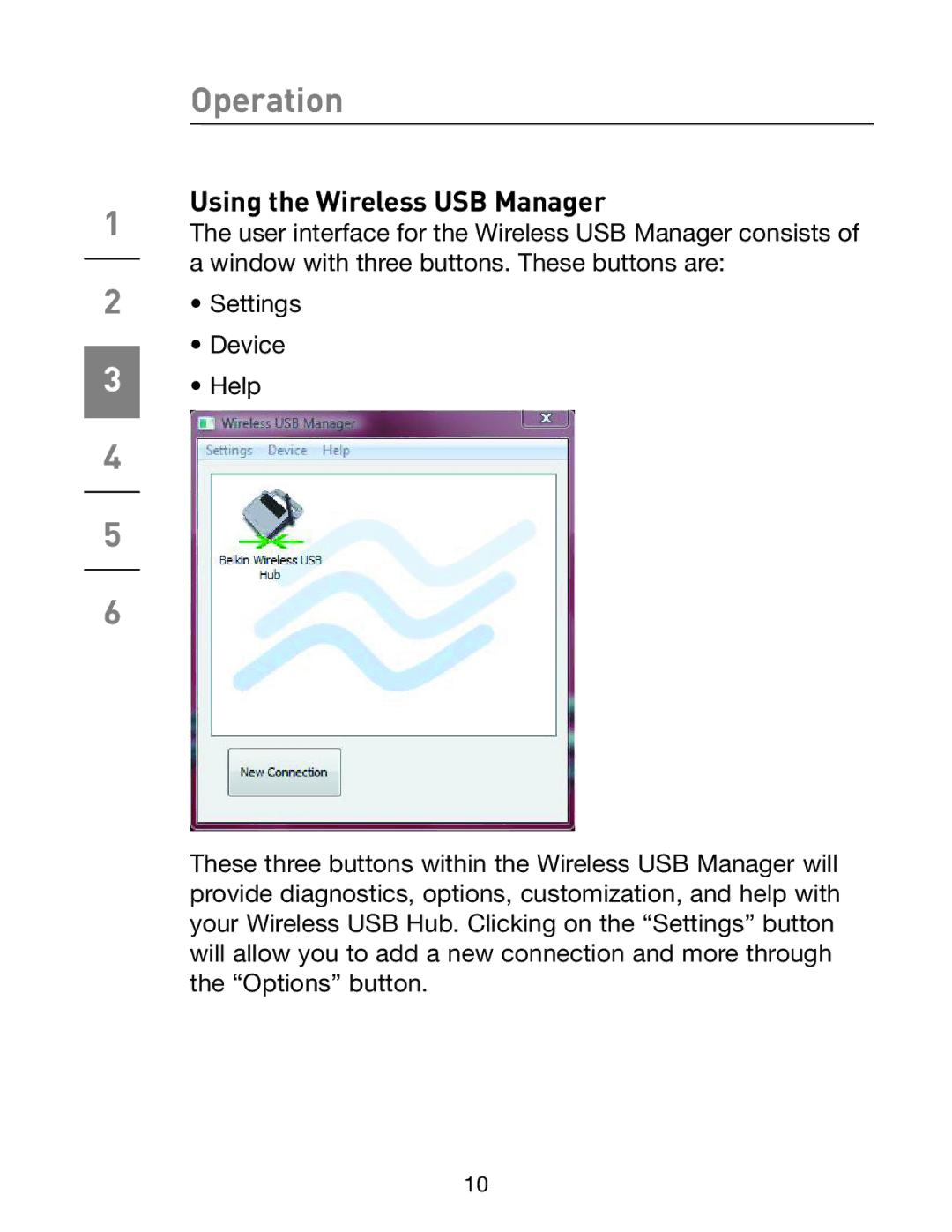 Belkin F5U303 manual Operation, Using the Wireless USB Manager 