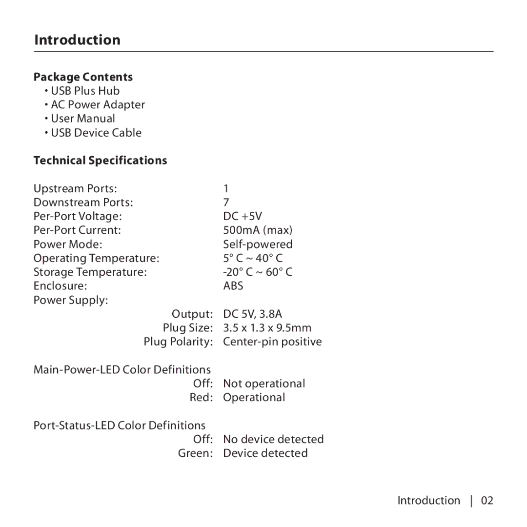 Belkin F5U307 user manual Package Contents, Technical Specifications 