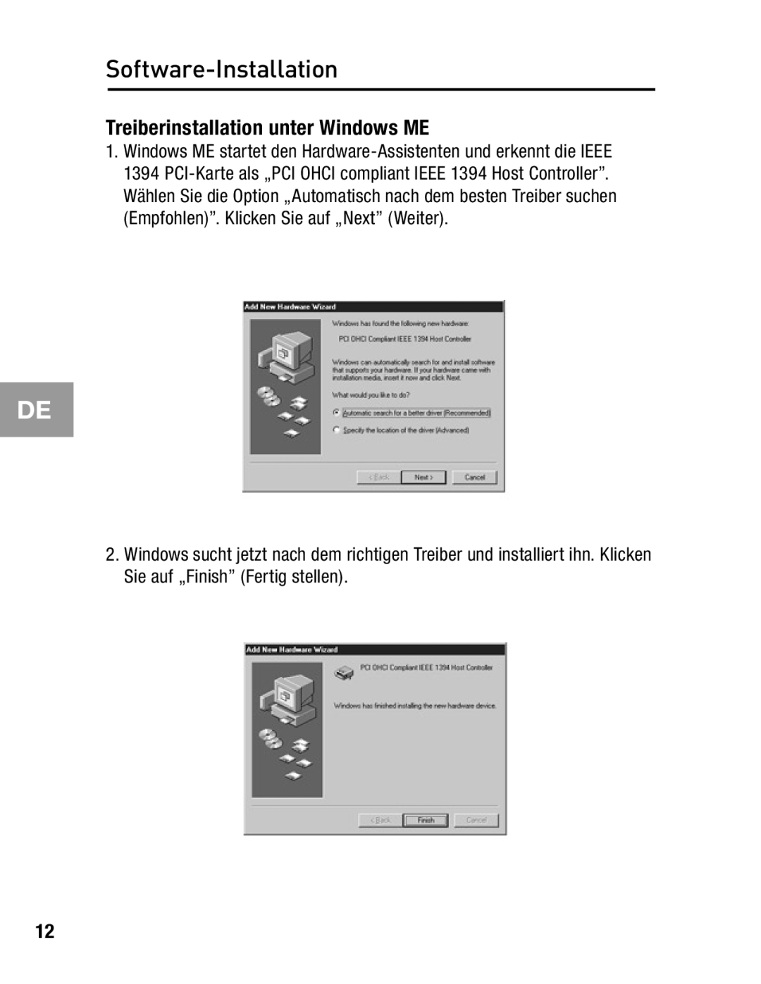 Belkin F5U503, F5U502 user manual Treiberinstallation unter Windows ME, Software-Installation 