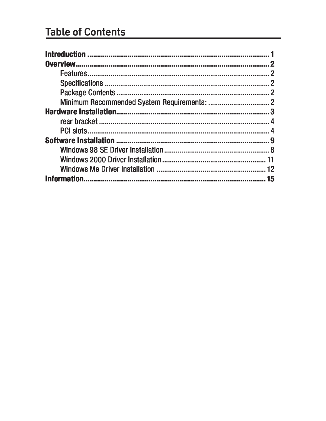 Belkin F5U503, F5U502 user manual Table of Contents 