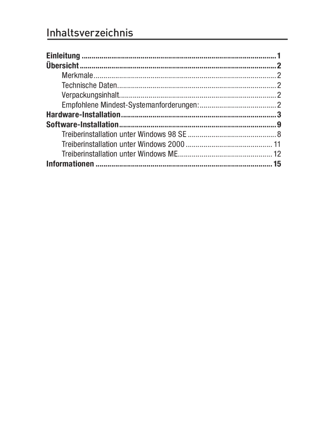 Belkin F5U503, F5U502 user manual Inhaltsverzeichnis 