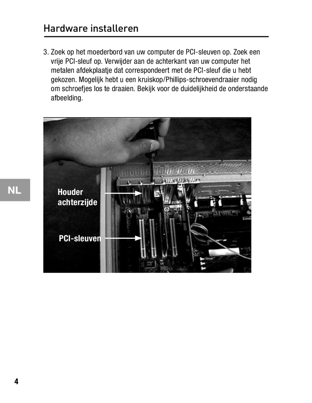 Belkin F5U503, F5U502 user manual Houder achterzijde PCI-sleuven 