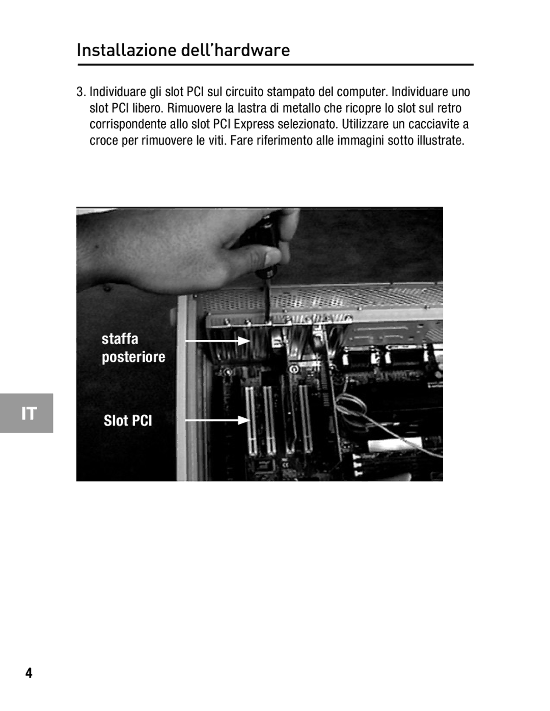 Belkin F5U503, F5U502 user manual Staffa posteriore Slot PCI 