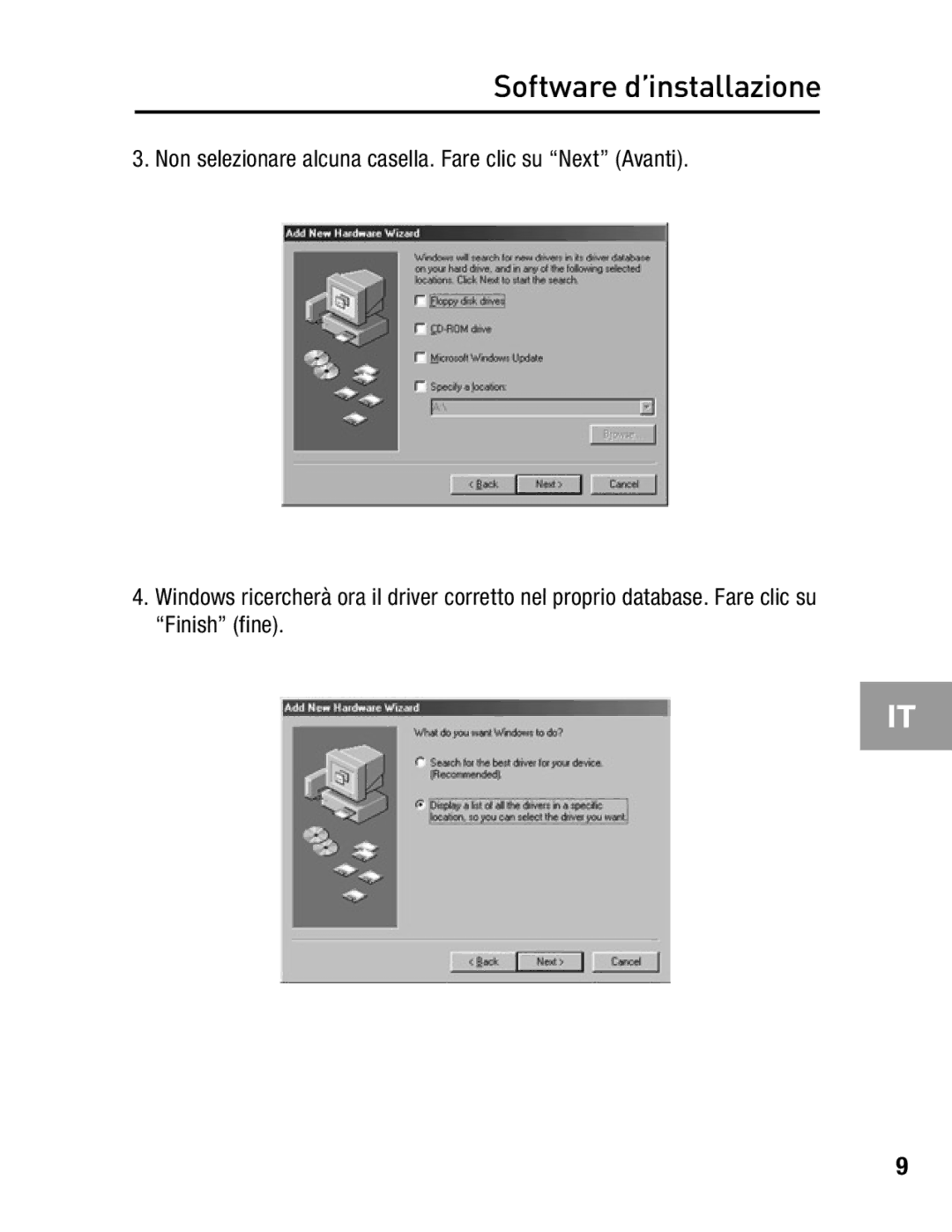 Belkin F5U502, F5U503 user manual Software d’installazione 