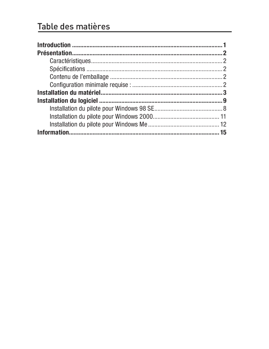 Belkin F5U503, F5U502 user manual Table des matières 