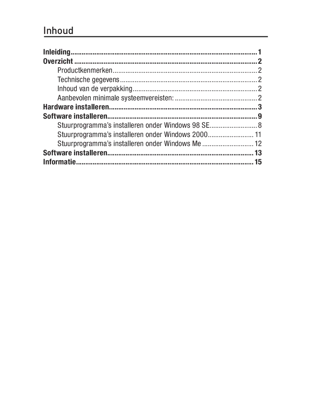 Belkin F5U503, F5U502 user manual Inhoud 