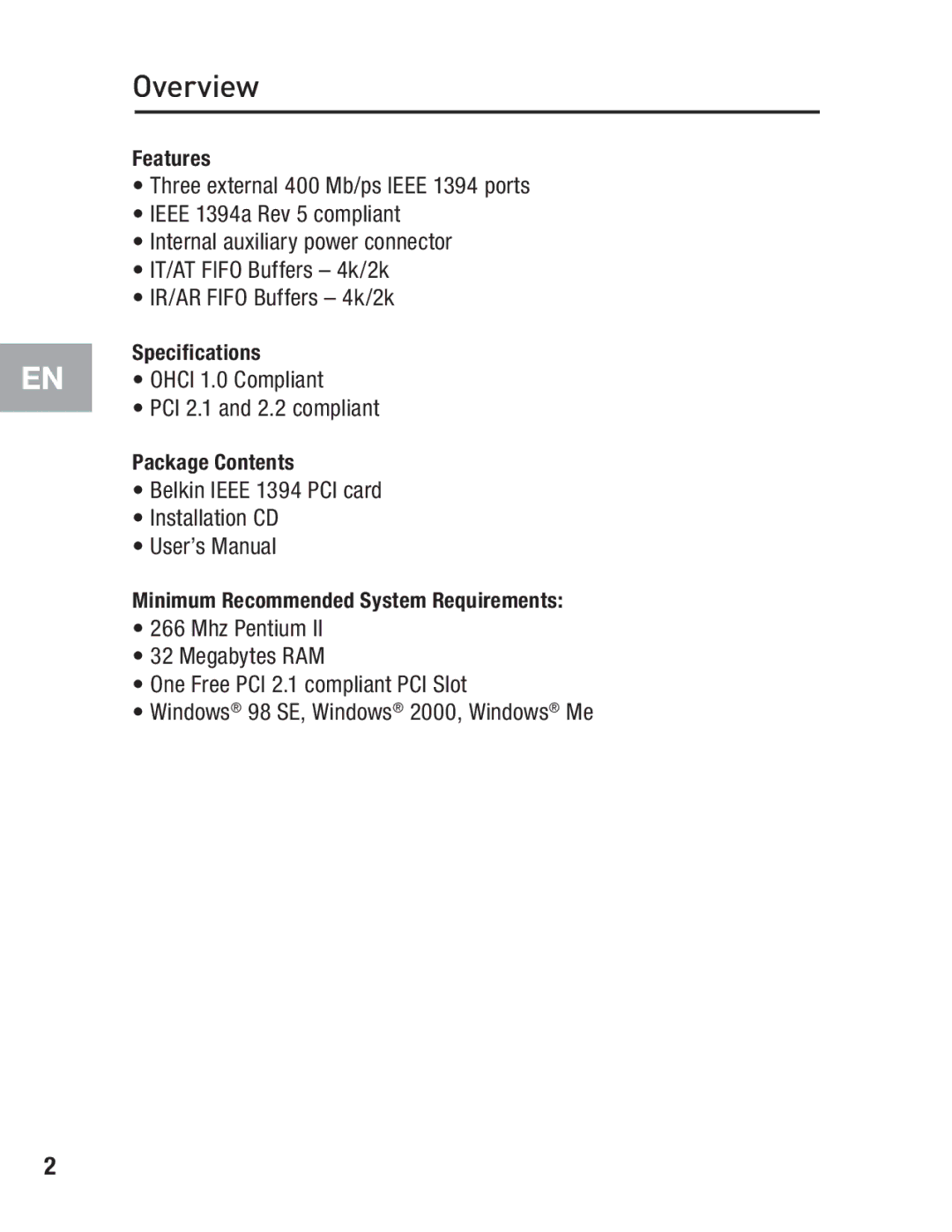 Belkin F5U503, F5U502 user manual Overview 