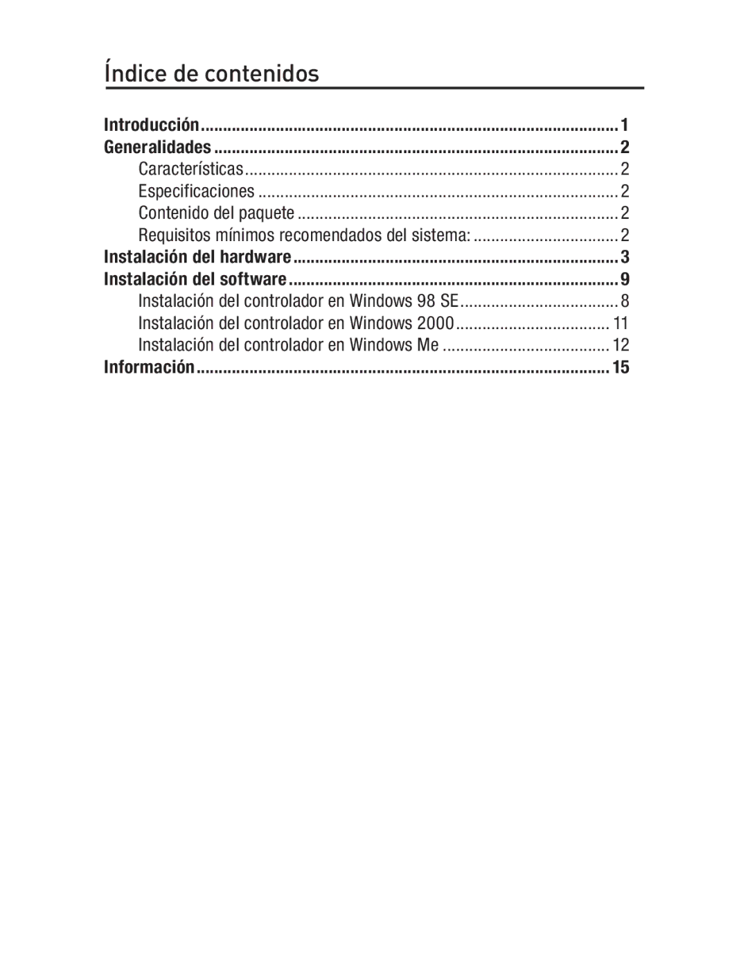 Belkin F5U503, F5U502 user manual Índice de contenidos 