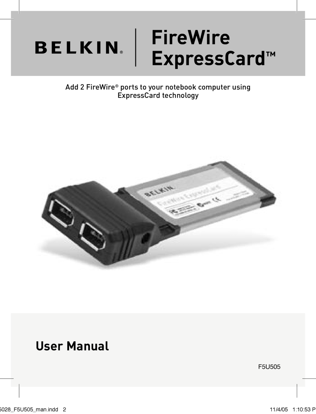 Belkin F5U505 manual FireWire ExpressCard 