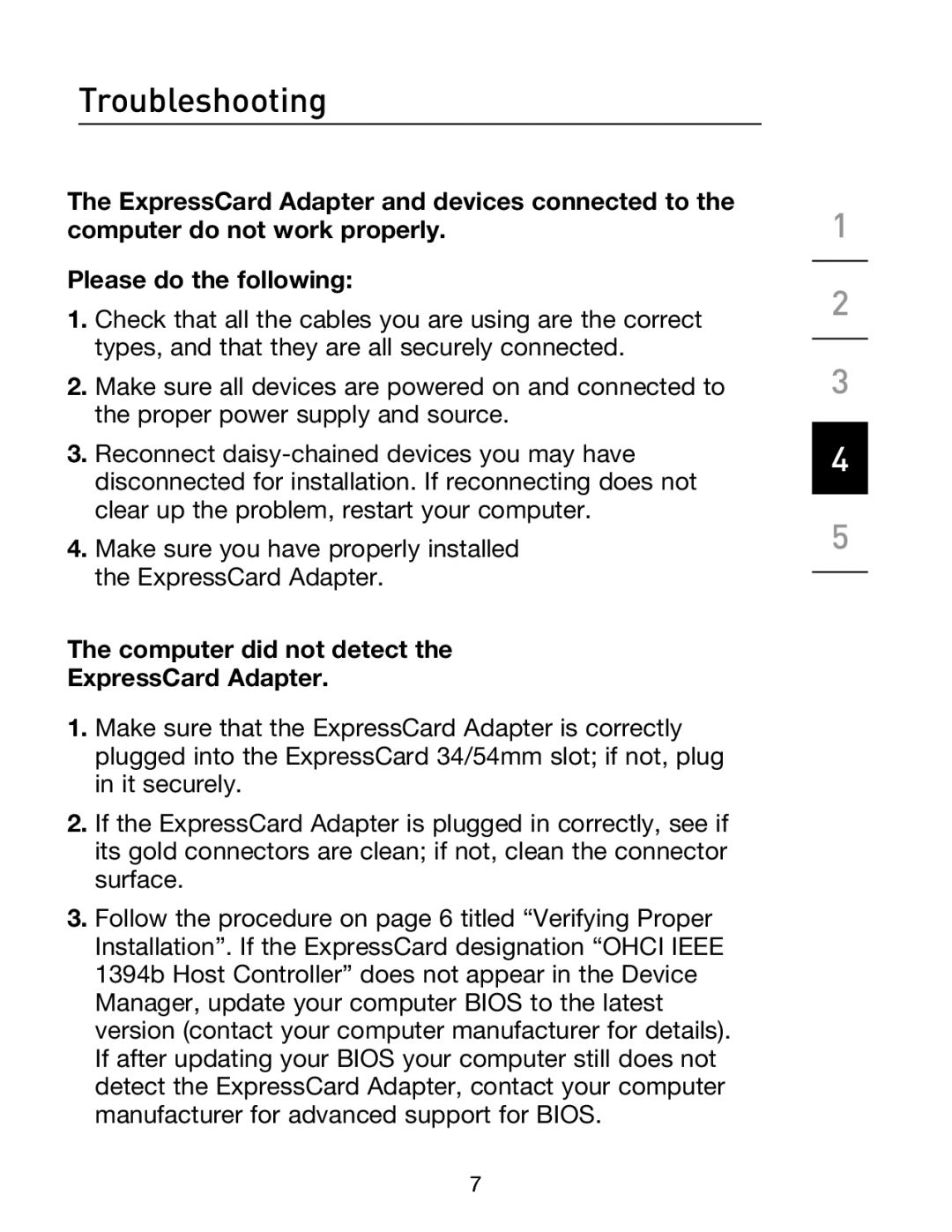 Belkin F5U514 manual Troubleshooting, Computer did not detect ExpressCard Adapter 