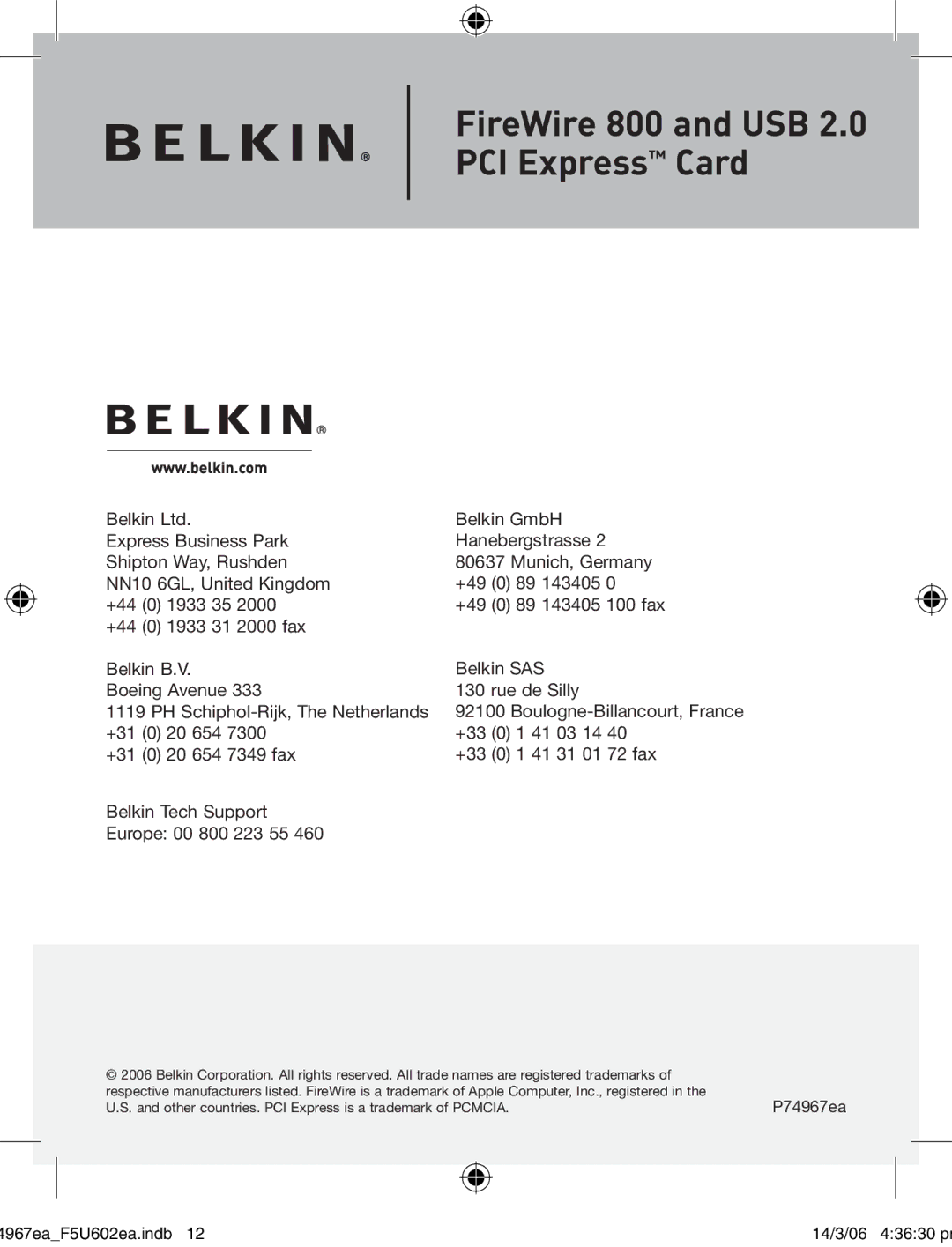 Belkin F5U602EA user manual Belkin GmbH 