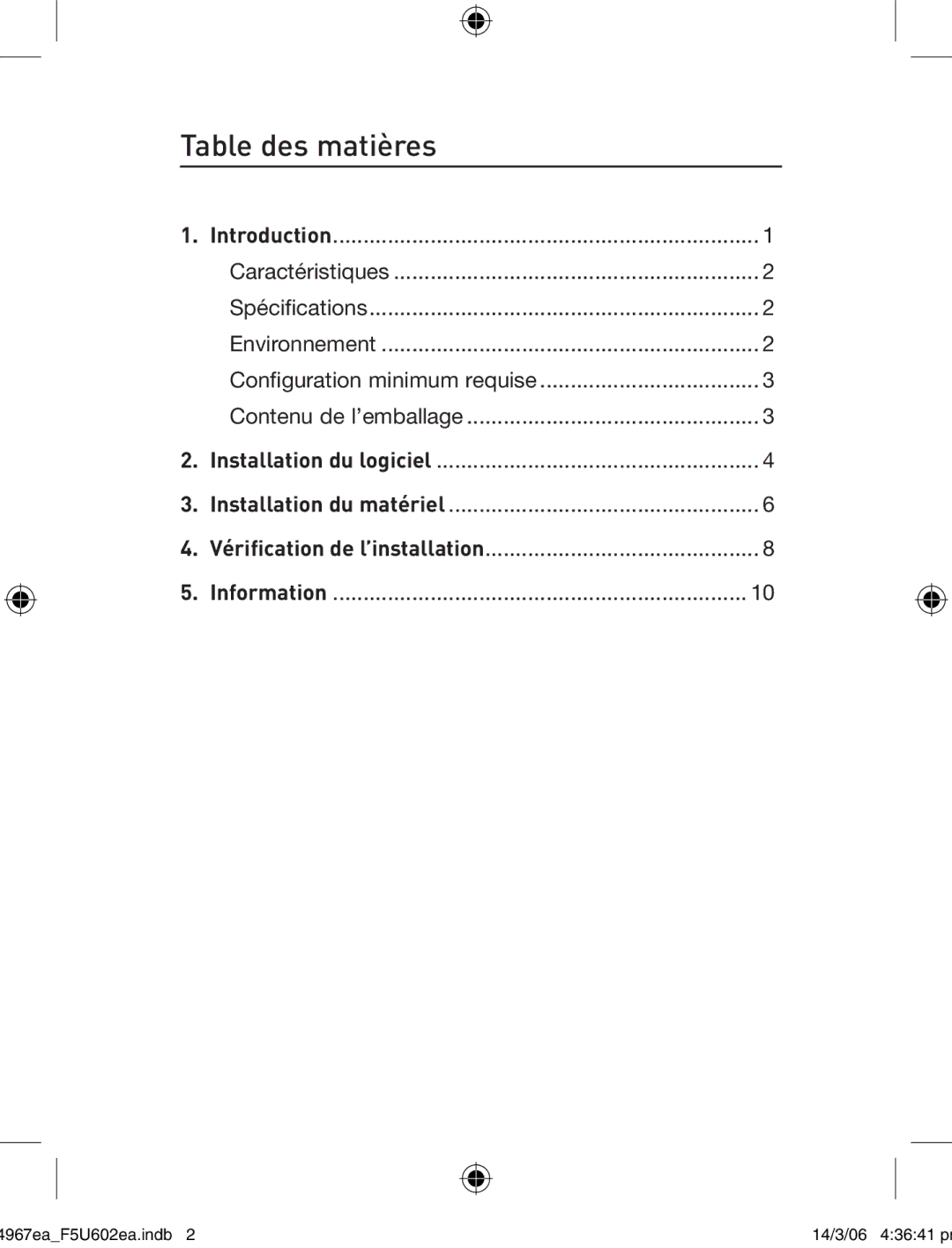 Belkin F5U602EA user manual Table des matières 