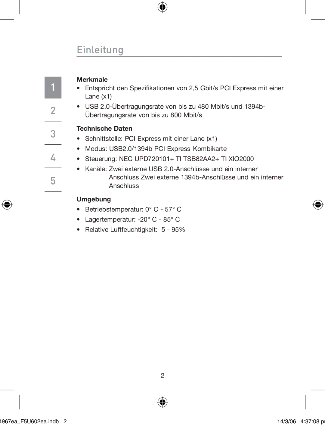 Belkin F5U602EA user manual Einleitung, Merkmale 