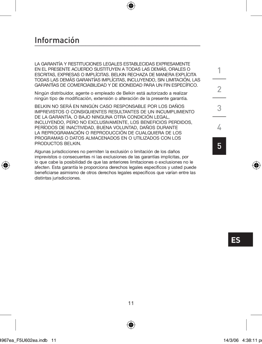 Belkin F5U602EA user manual Información 