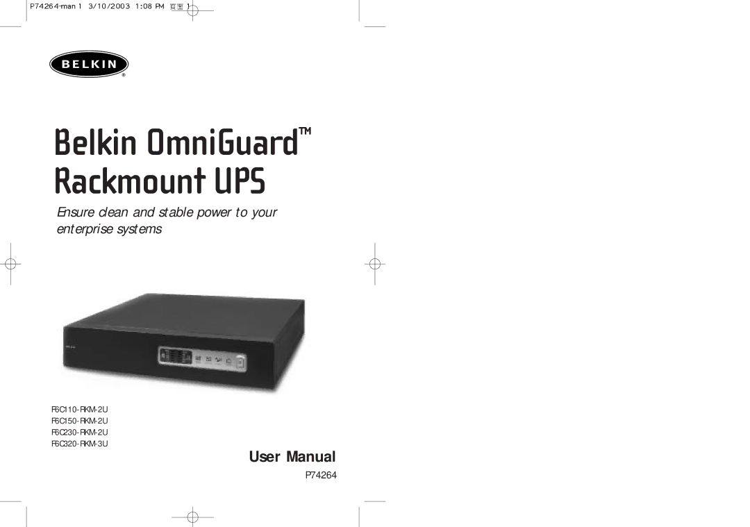 Belkin F6C110-RKM-2U user manual Belkin OmniGuard Rackmount UPS 