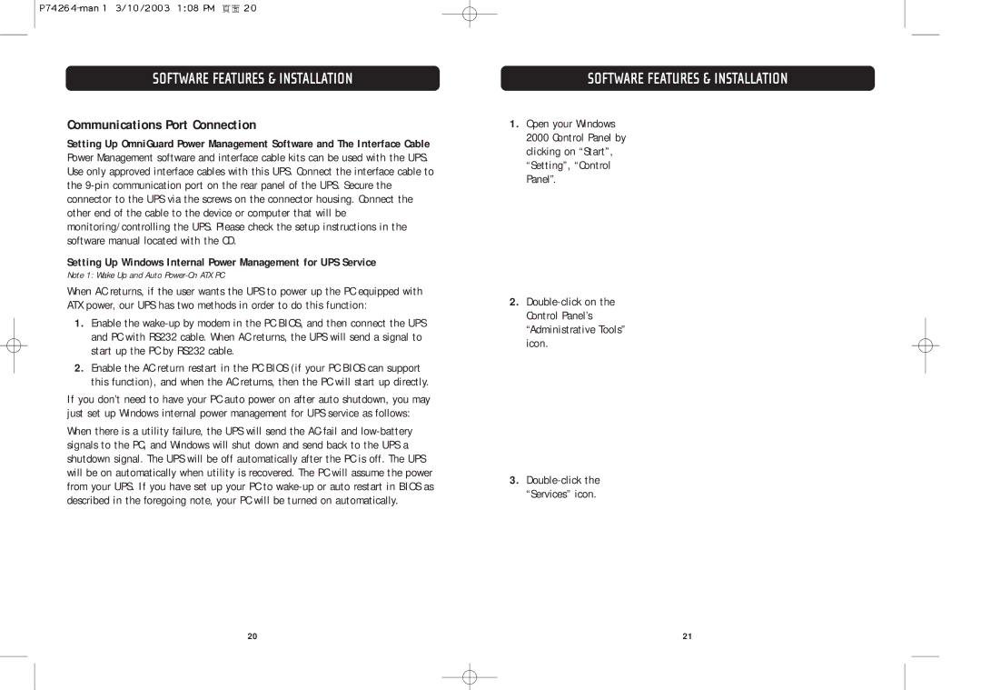 Belkin F6C110-RKM-2U user manual Software Features & Installation, Communications Port Connection 