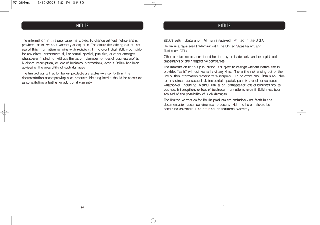 Belkin F6C110-RKM-2U user manual 