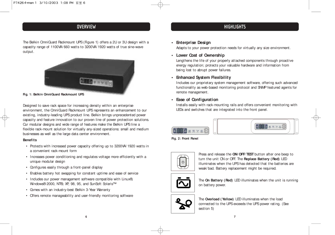 Belkin F6C110-RKM-2U user manual Overview, Highlights 