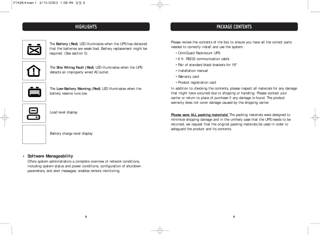 Belkin F6C110-RKM-2U user manual Package Contents 