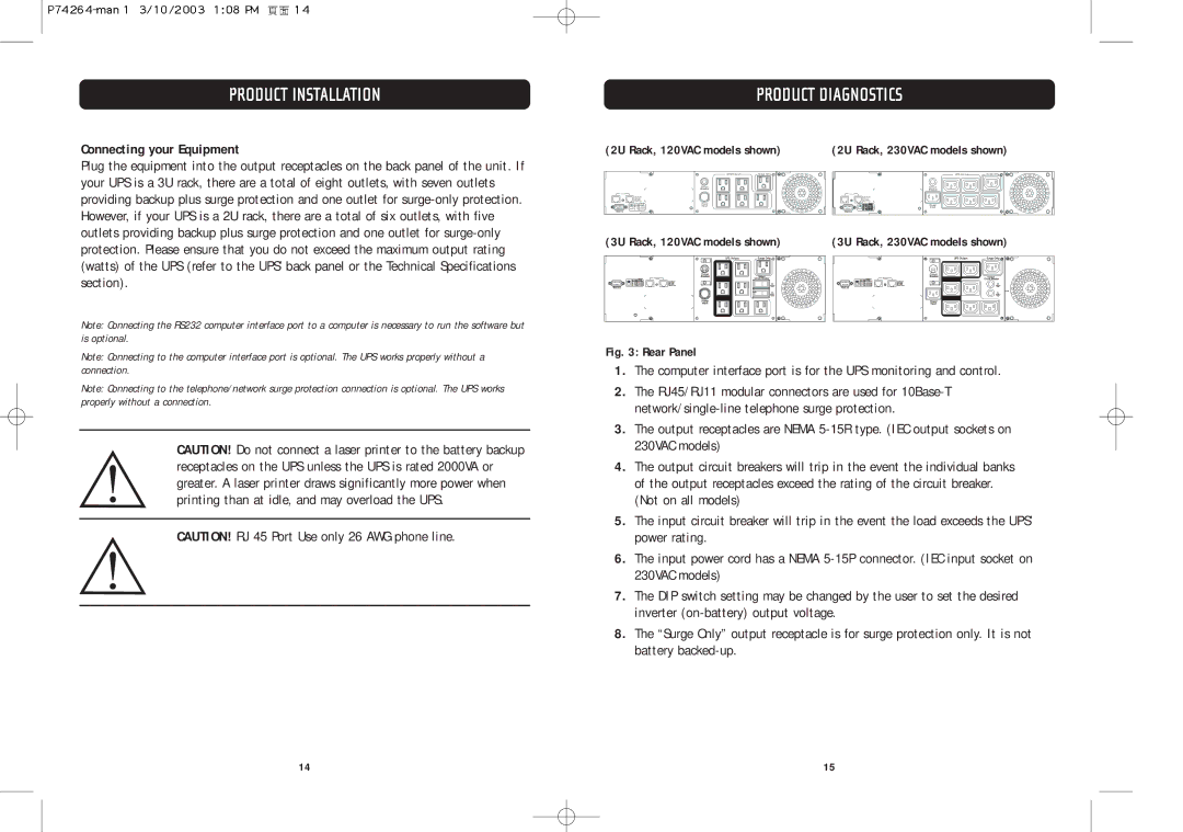 Belkin F6C110-RKM-2U user manual Product Diagnostics, Connecting your Equipment 