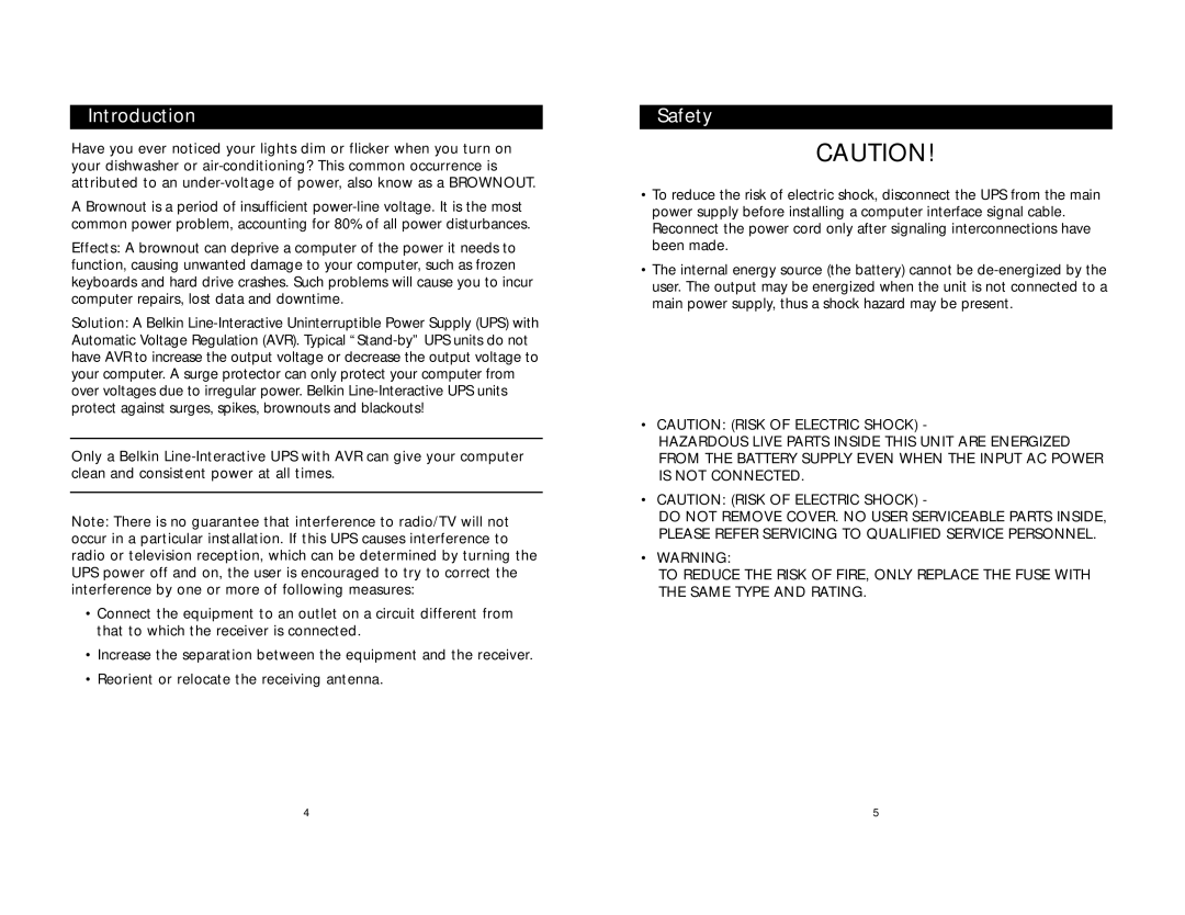 Belkin F6C425, F6C325, F6C525, F6C625 user manual Introduction, Safety 