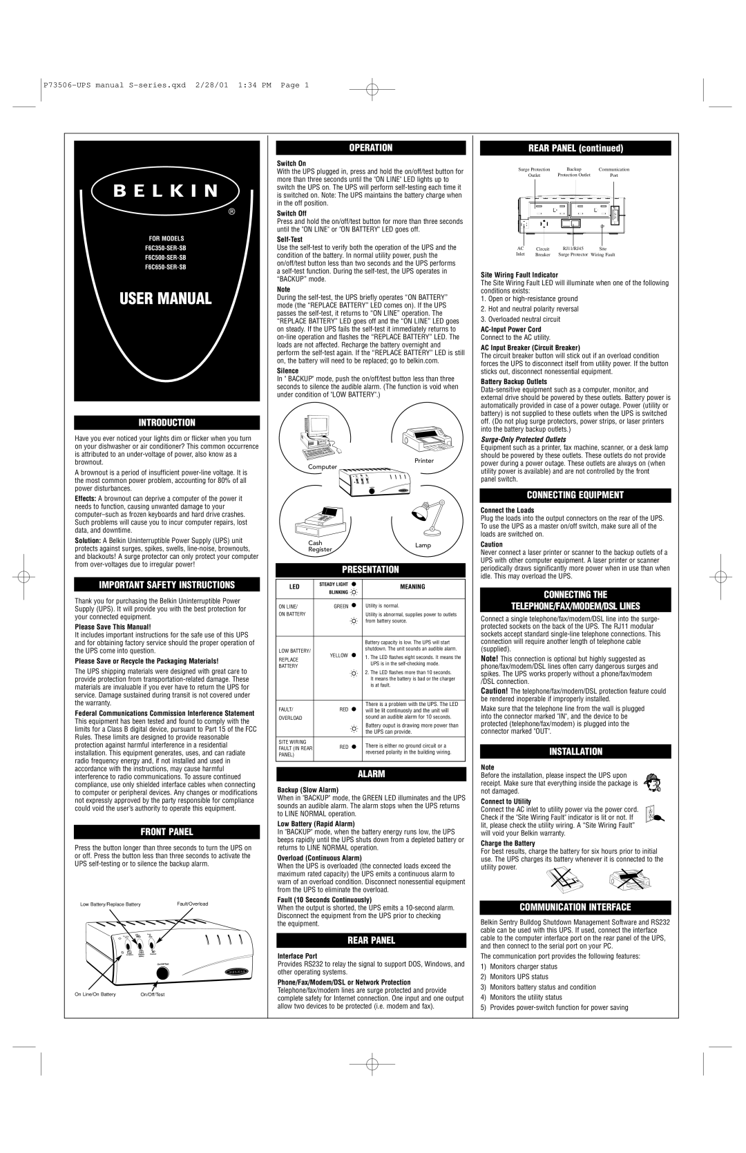 Belkin F6C650-SER-SB important safety instructions Introduction, Important Safety Instructions, Front Panel, Operation 