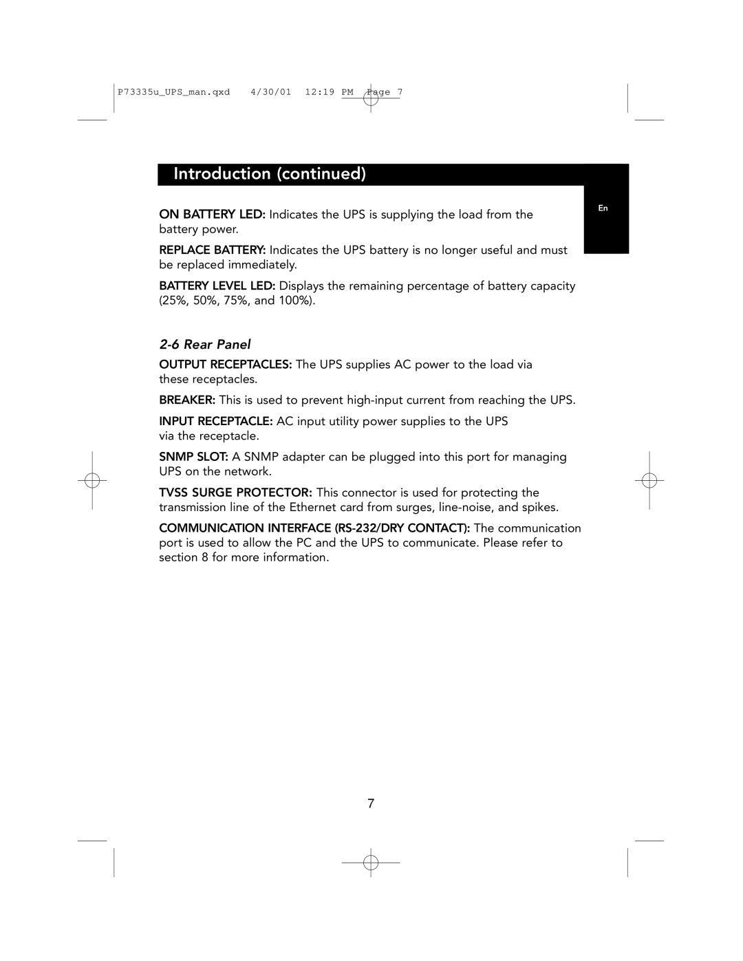 Belkin F6C1000-EUR, F6C700-EUR, F6C1400-EUR user manual Rear Panel 