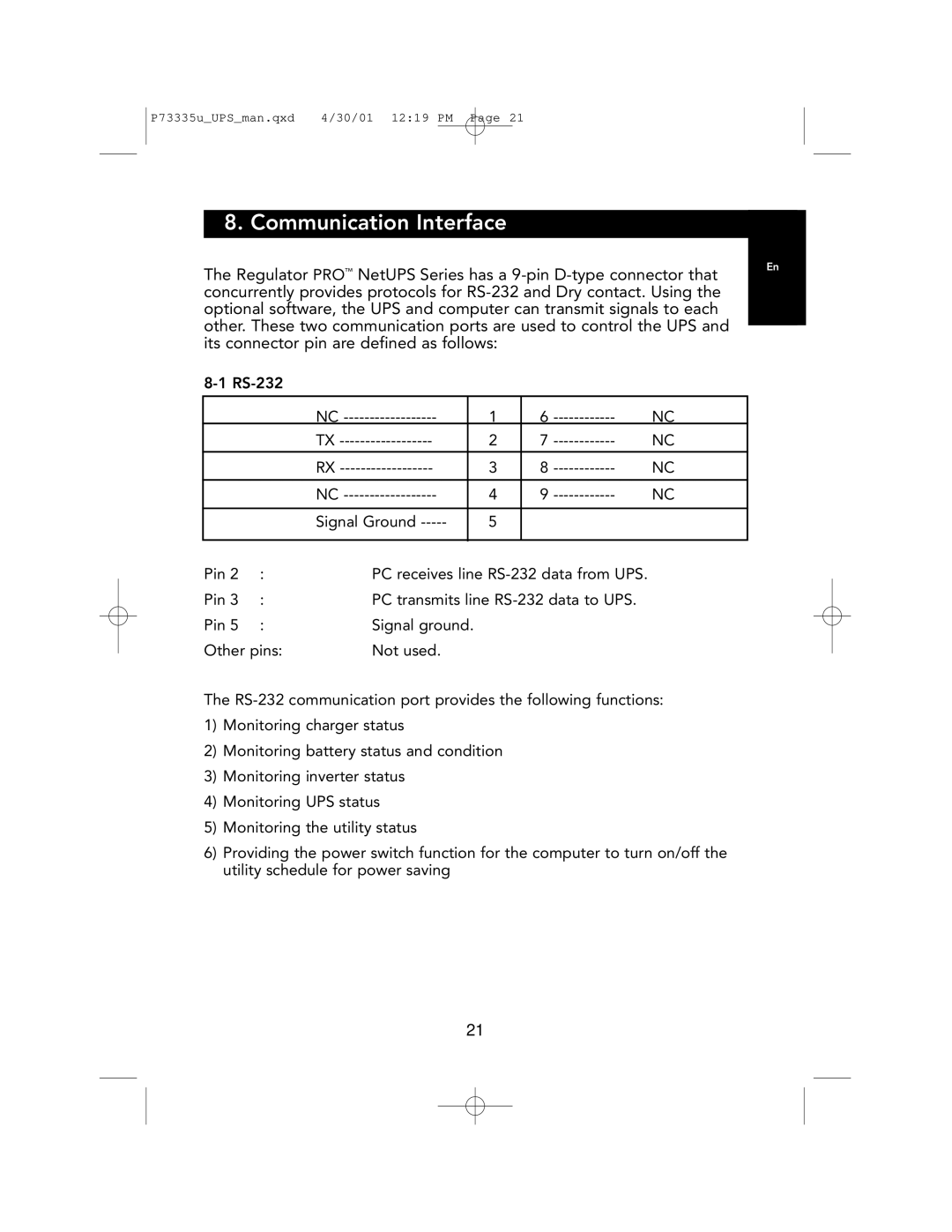 Belkin F6C1000-EUR, F6C700-EUR, F6C1400-EUR user manual Communication Interface 