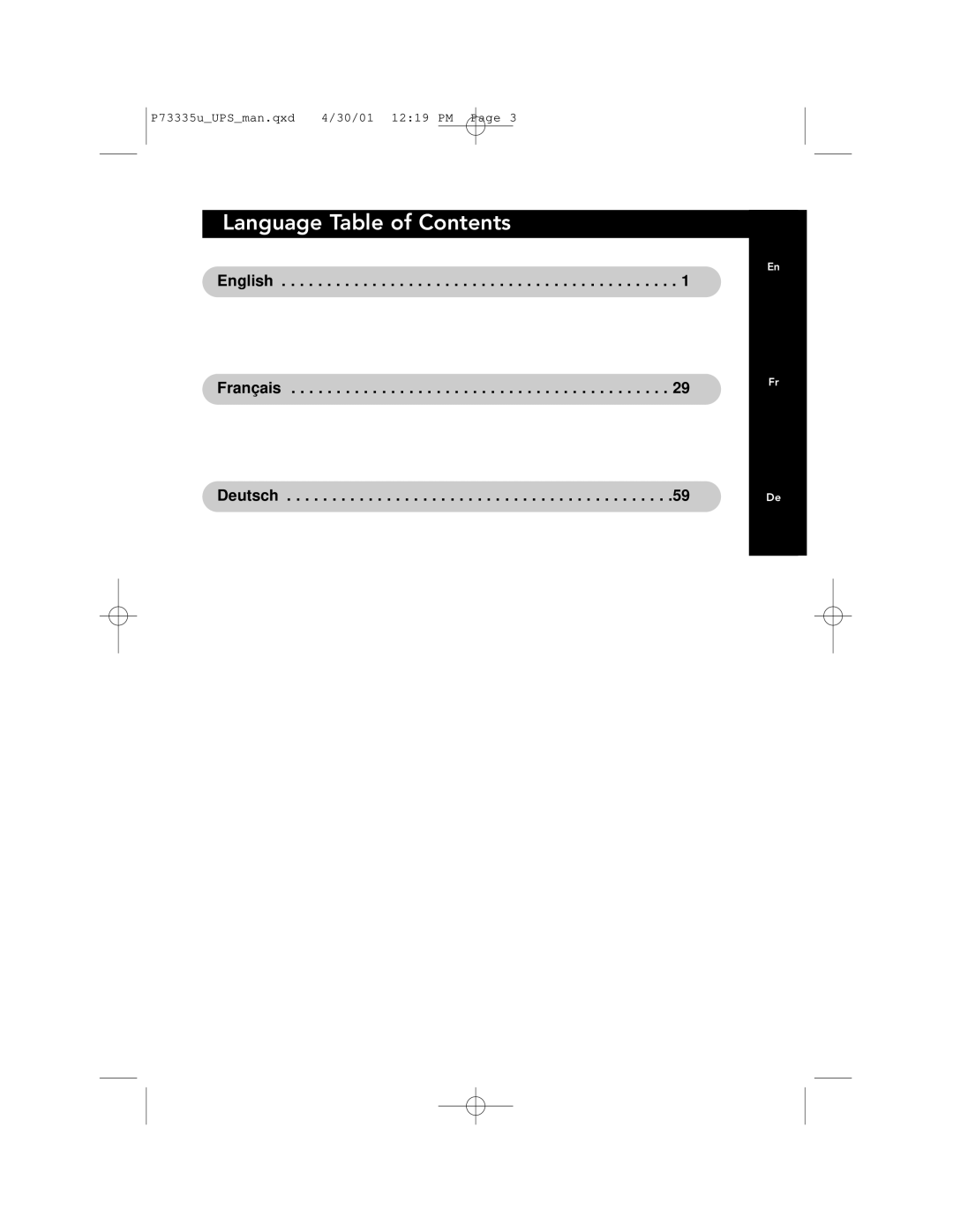 Belkin F6C1000-EUR, F6C700-EUR, F6C1400-EUR user manual Language Table of Contents 