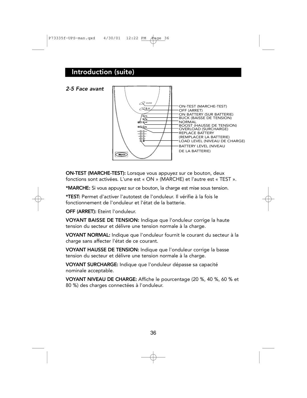 Belkin F6C1000-EUR, F6C700-EUR, F6C1400-EUR user manual Face avant 