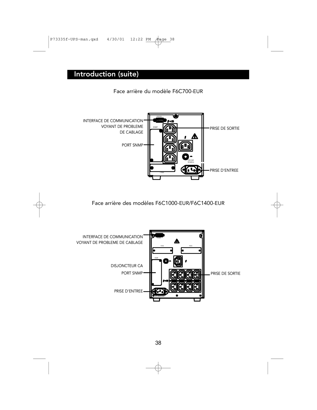 Belkin F6C1000-EUR, F6C700-EUR, F6C1400-EUR user manual Face arrière du modèle F6C700-EUR 