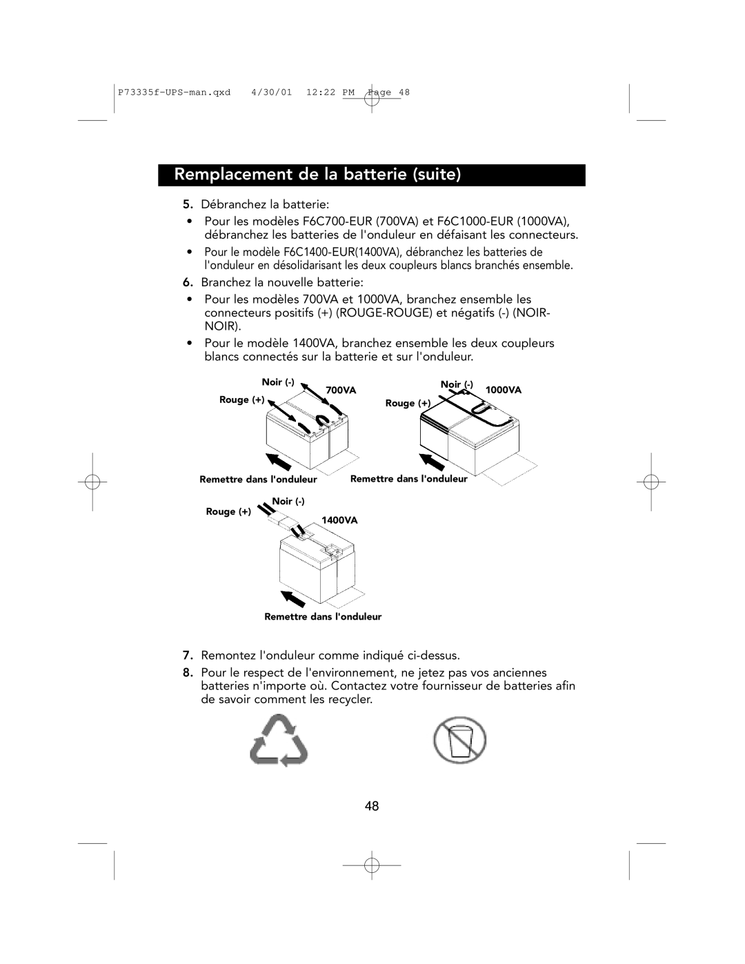 Belkin F6C1000-EUR, F6C700-EUR, F6C1400-EUR user manual Noir 1000VA 700VA Rouge + 