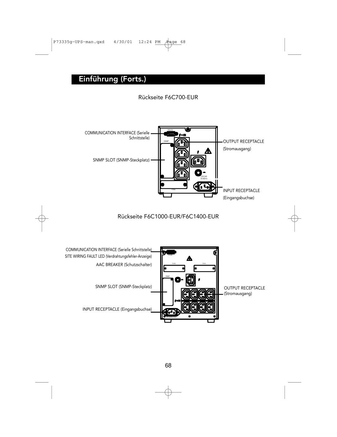 Belkin F6C1000-EUR, F6C700-EUR, F6C1400-EUR user manual Rückseite F6C700-EUR 