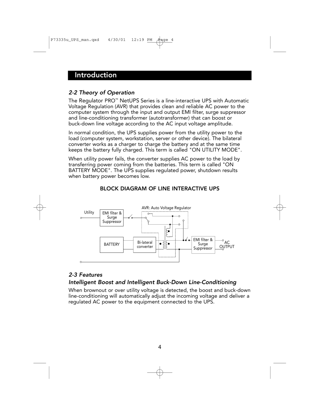 Belkin F6C1000-EUR, F6C700-EUR, F6C1400-EUR user manual Theory of Operation, Block Diagram of Line Interactive UPS 