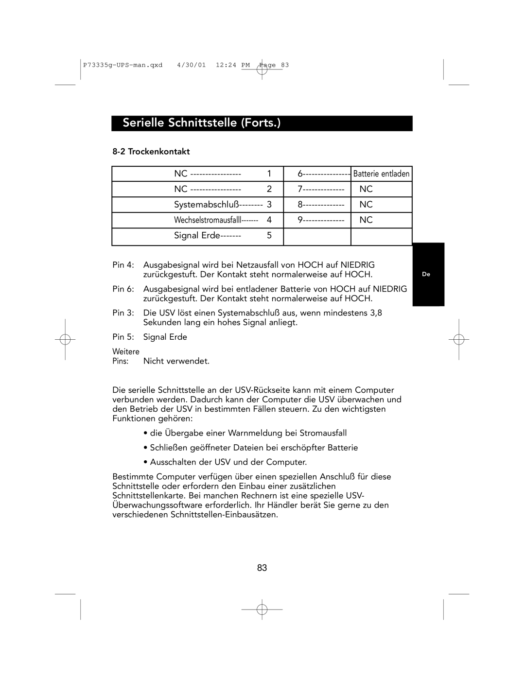 Belkin F6C1000-EUR, F6C700-EUR, F6C1400-EUR user manual Signal Erde 