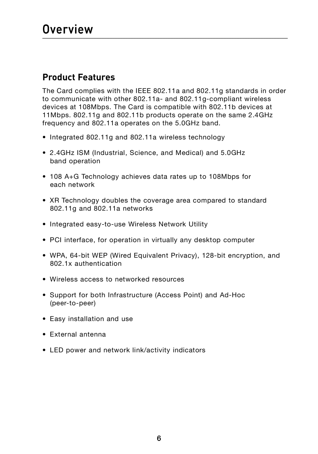 Belkin F6D3000 user manual Overview, Product Features 