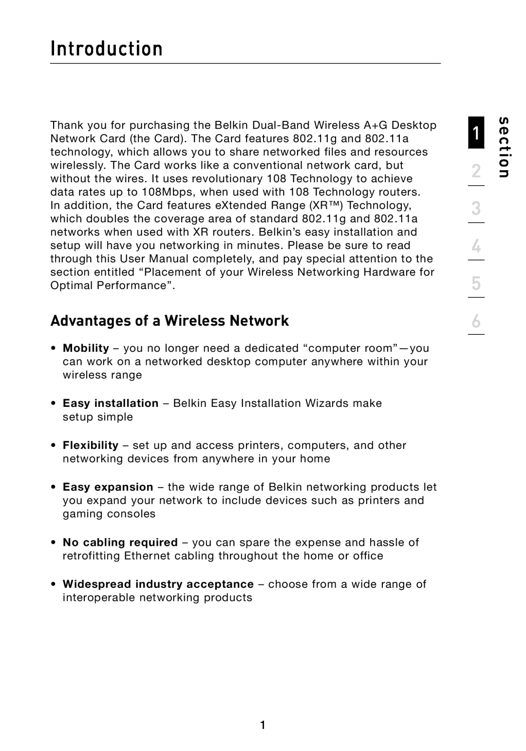 Belkin F6D3000 user manual Introduction, section, Advantages of a Wireless Network 