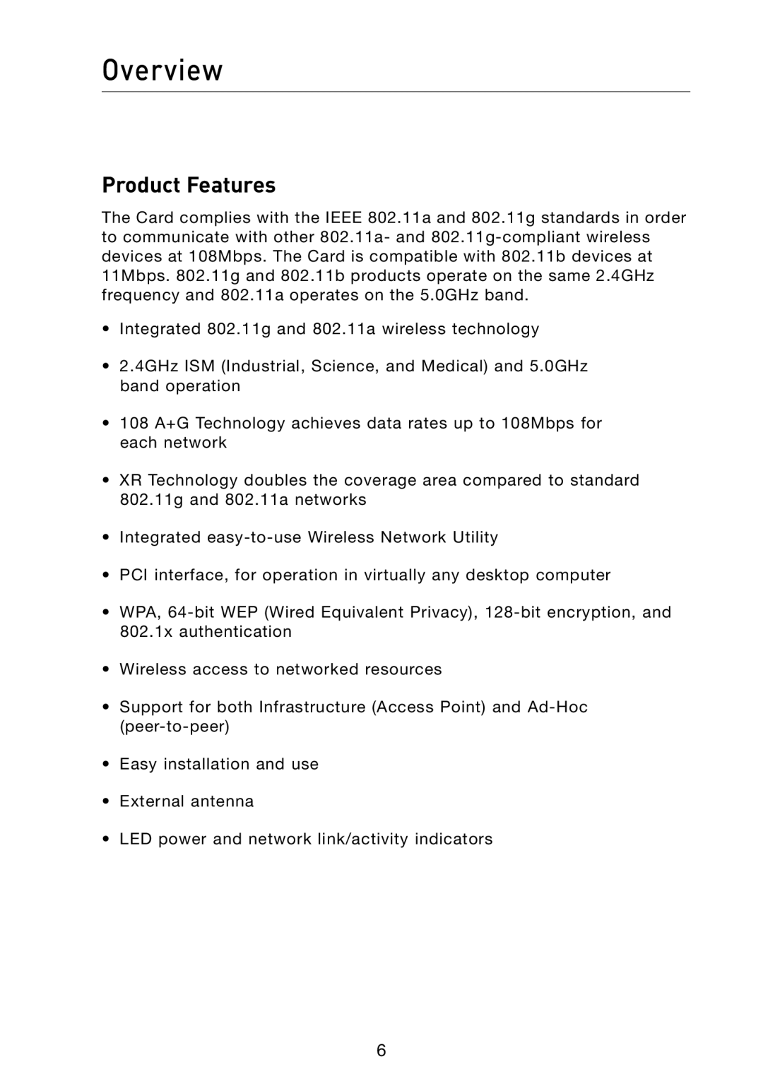 Belkin F6D3000 user manual Overview, Product Features 