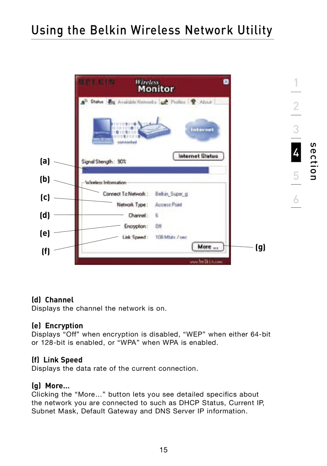 Belkin F6D3000 user manual Channel, Encryption, Link Speed, More… 