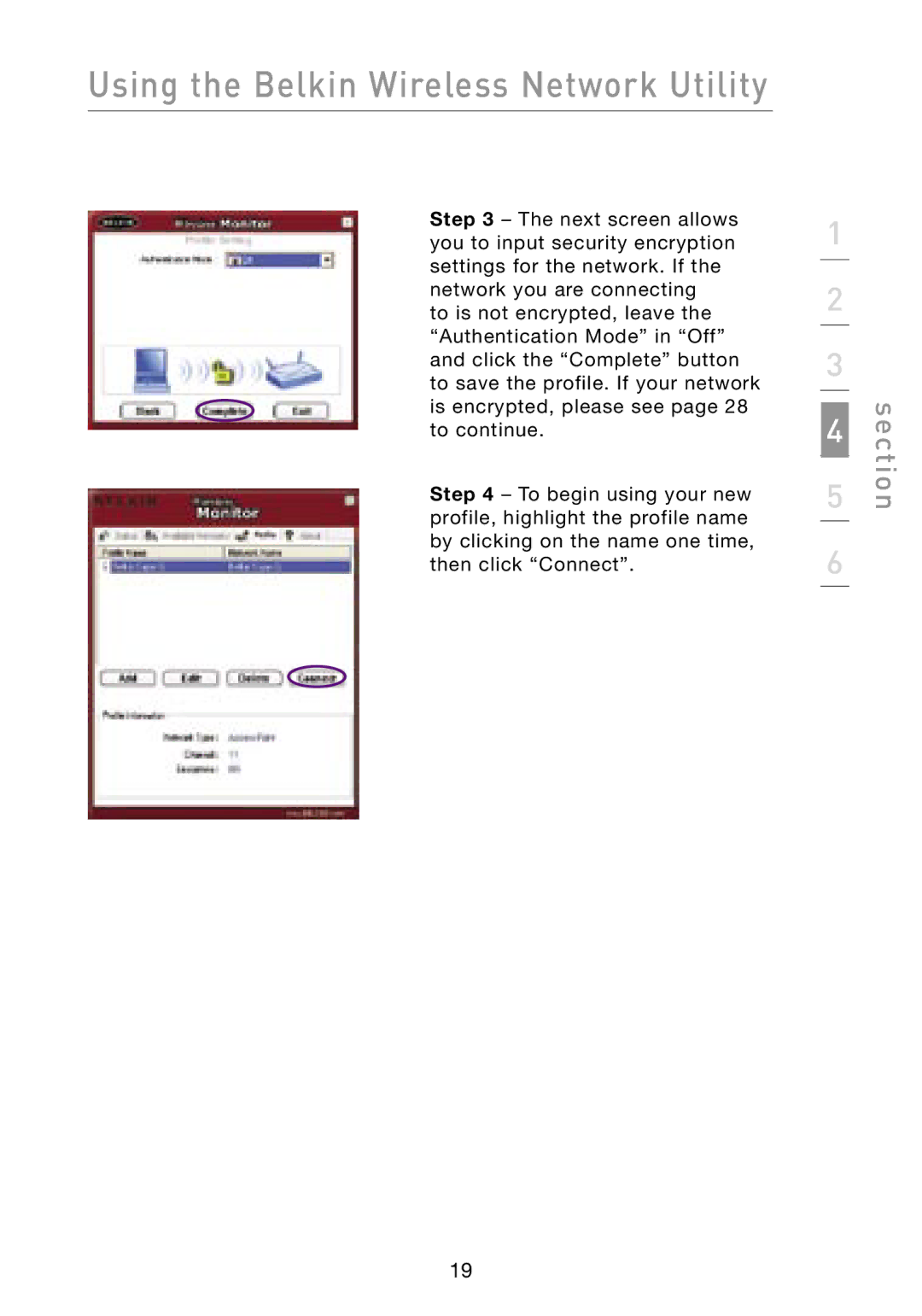 Belkin F6D3000 user manual Using the Belkin Wireless Network Utility 