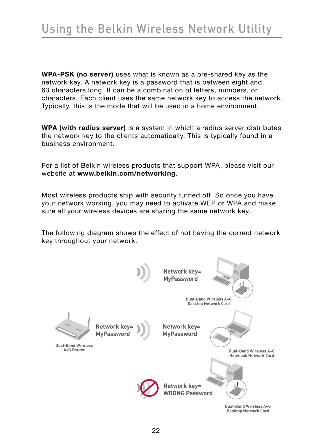 Belkin F6D3000 user manual Network key= MyPassword 