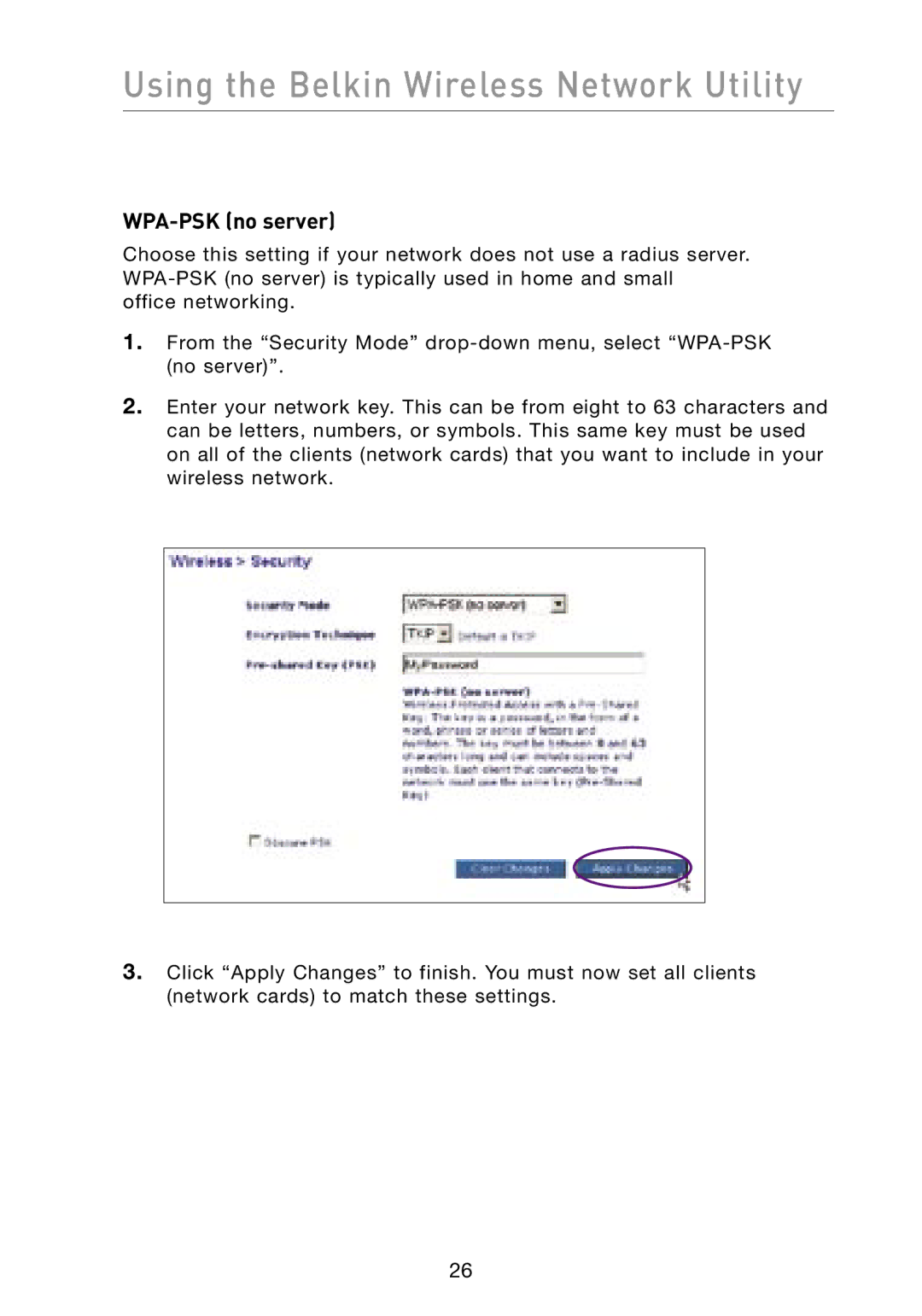 Belkin F6D3000 user manual WPA-PSK no server 