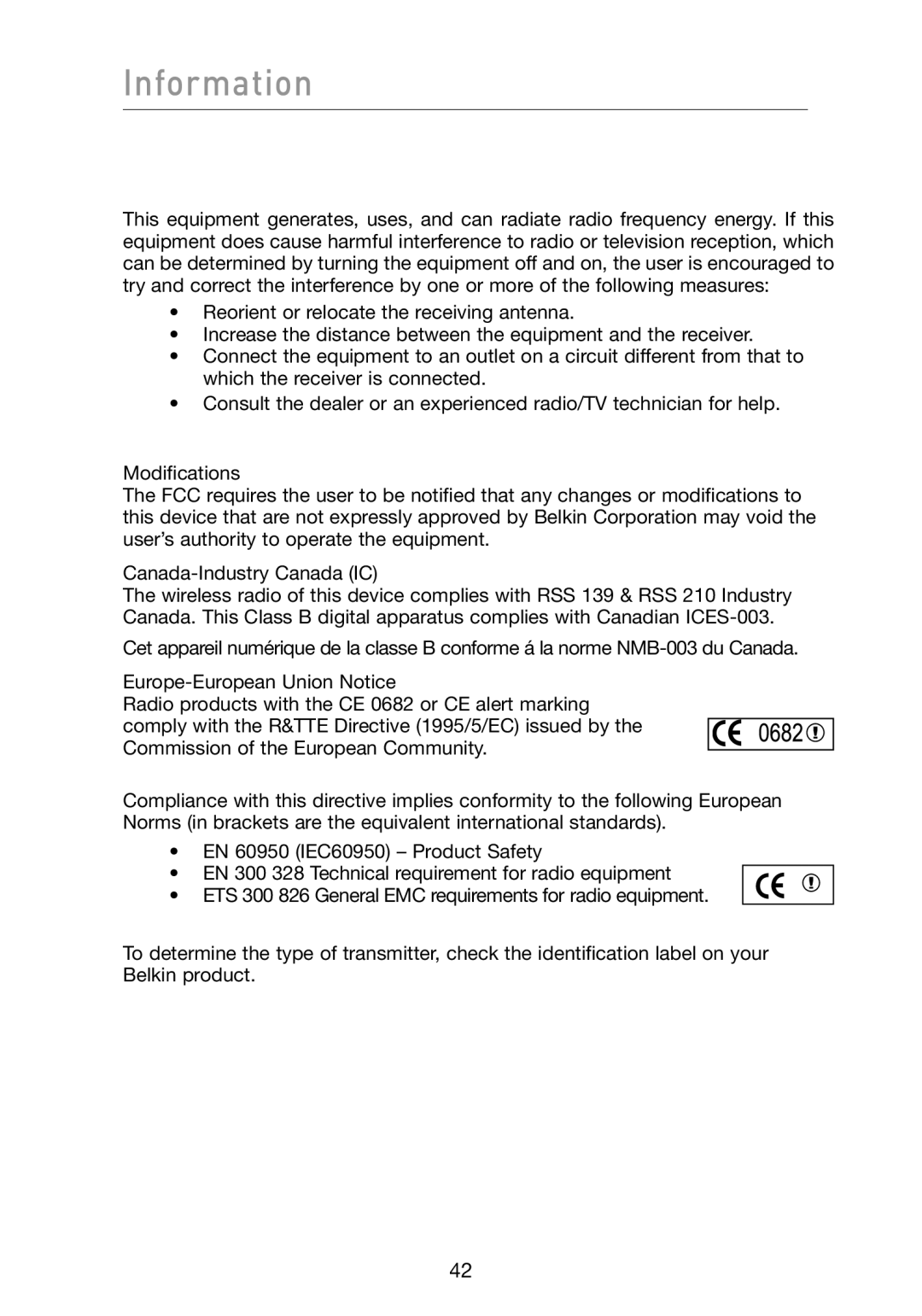 Belkin F6D3000 user manual Information 