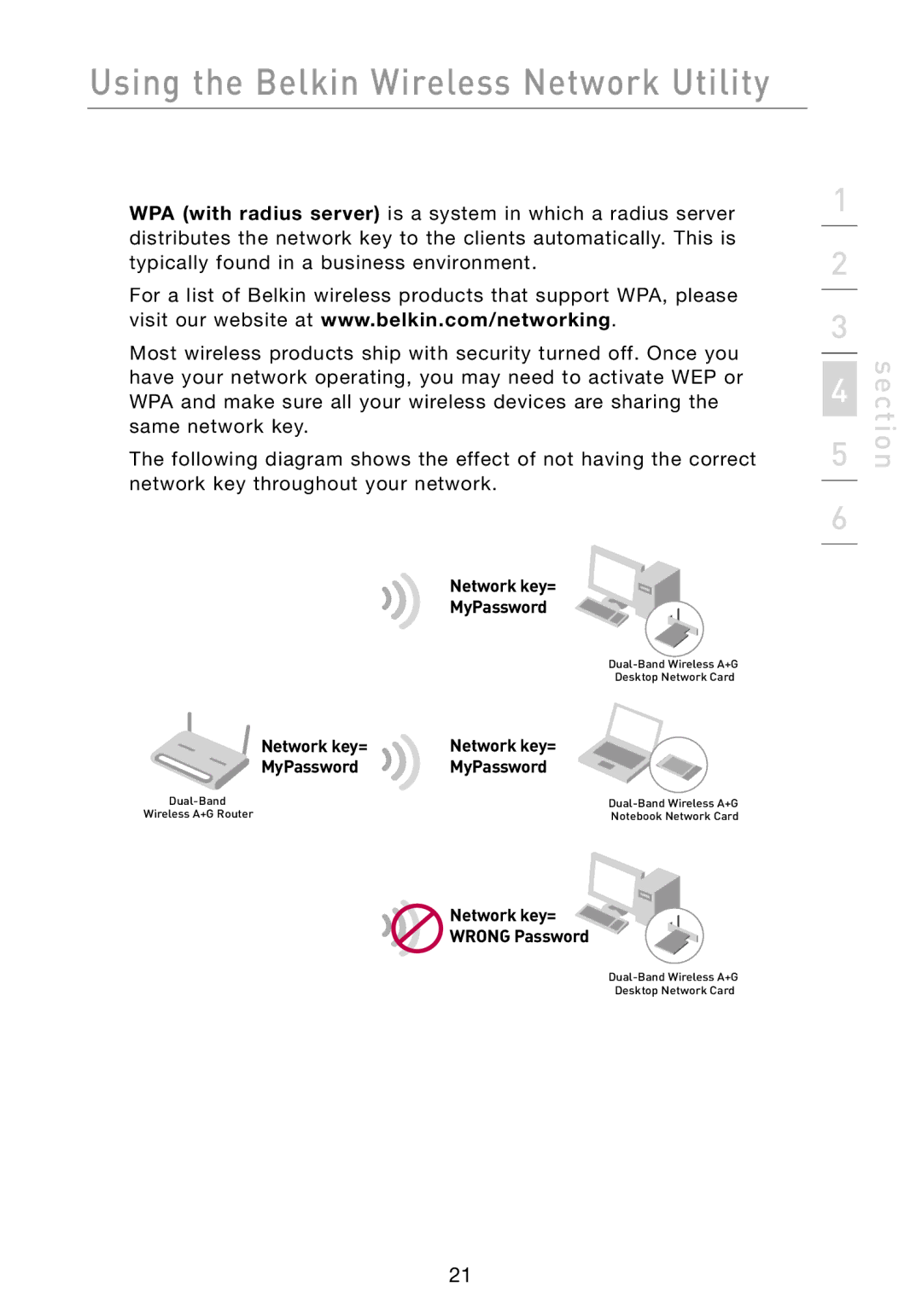 Belkin F6D301 user manual Network key= 